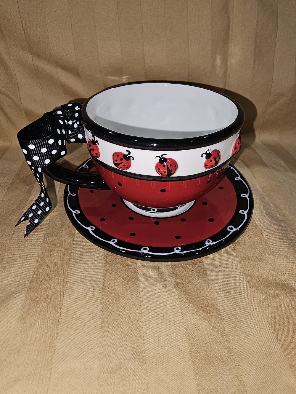 Burton & Burton Ladybug Teacup & Saucer Set - Red, Black, White